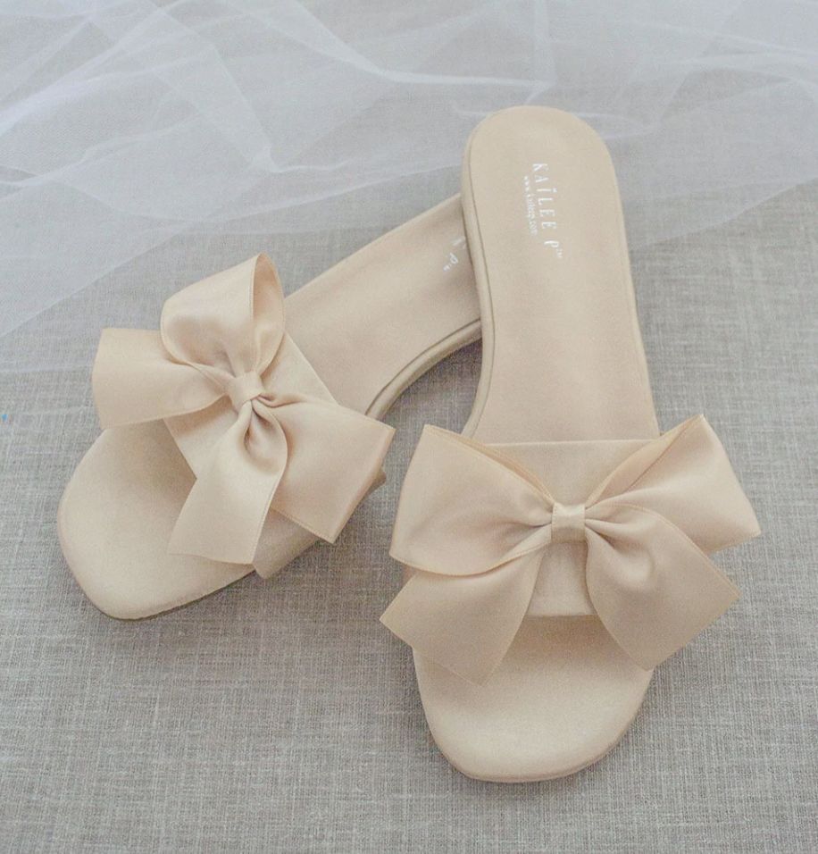 Elegant Beige Bow Slide Sandals for Women