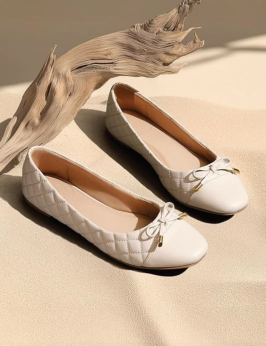 Elegant White Quilted Ballet Flats for Women