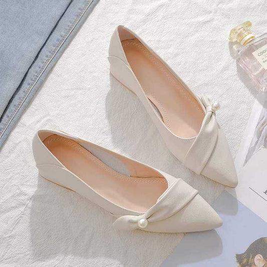 Elegant White Pointed Toe Women's Ballet Flats