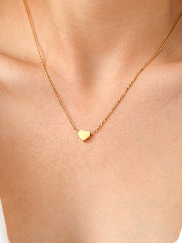 Stainless Steel Golden Heart Necklace for Girls