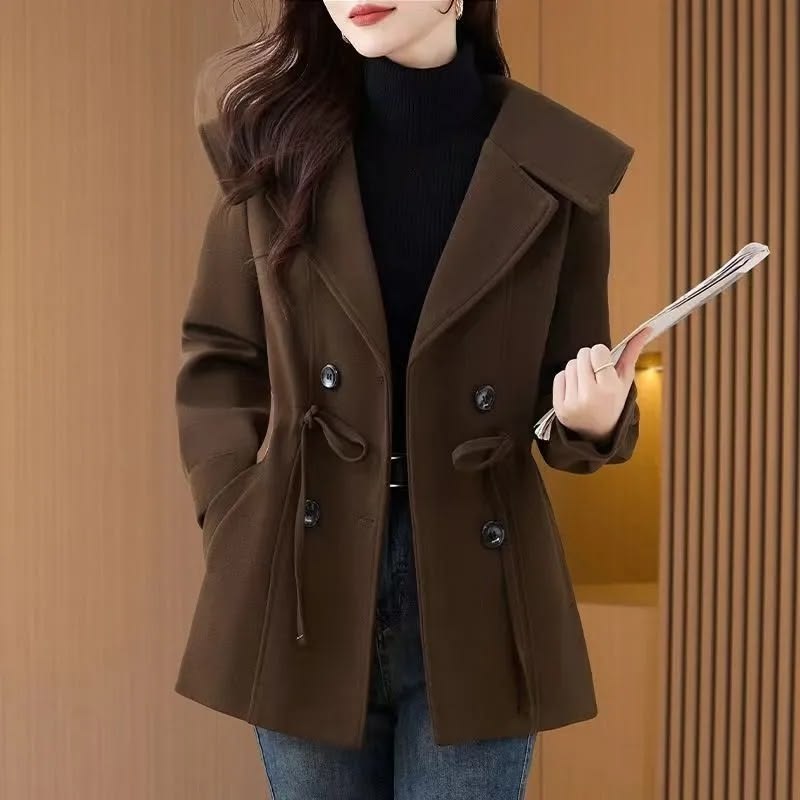 Women's Brown Double Breasted Wool Coat