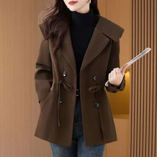 Women's Brown Double Breasted Wool Coat