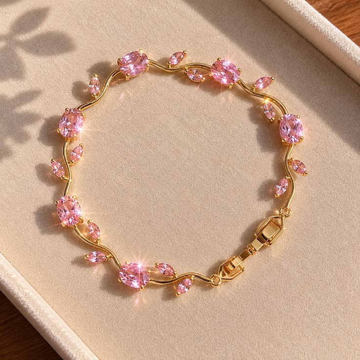 Elegant Pink Crystal Gold Bracelet for Women